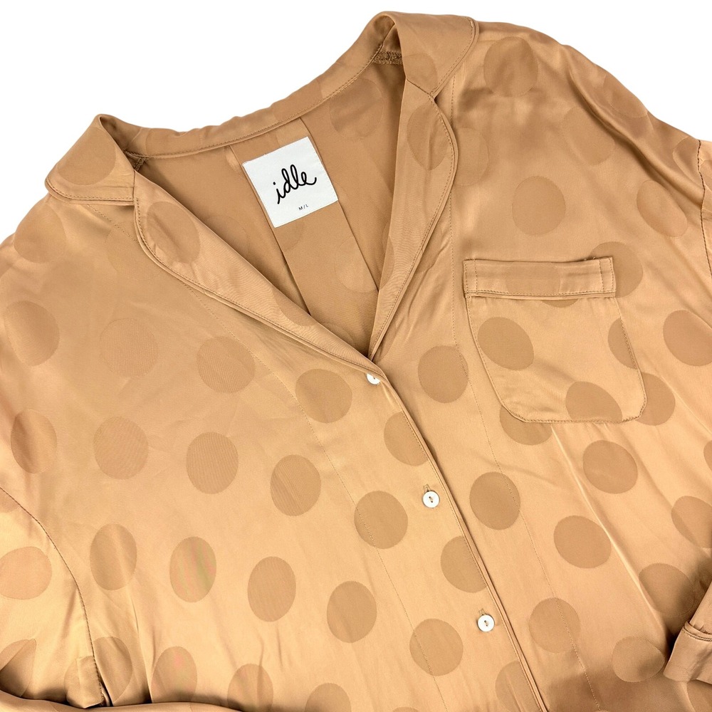 NEW IDLE DESIGNER OVERSIZED BUTTON UP NUDE DOT LONG Sleep Shirt Nightgown M/L